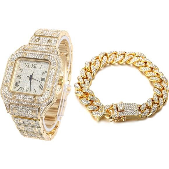 Halukakah Men’s Watch - The King - 18K Gold/Platinum Plated, 40MM Square Dial - Picture 1 of 7